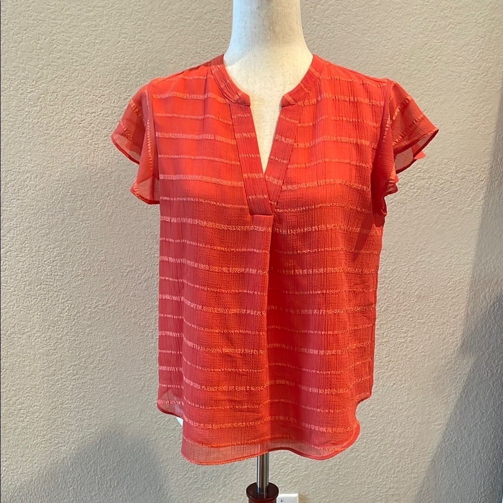 Women's CALVIN KLEIN Orange Striped Top Sz Med